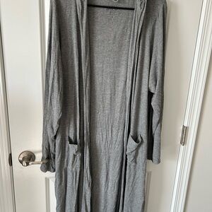 Gray Long Open Hooded Cardigan